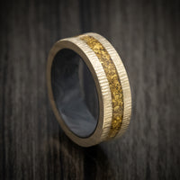 10K Gold and 24K Raw Gold Nugget Men's Ring with Forged Carbon Fiber Sleeve Custom Made Band