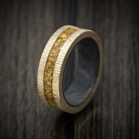 10K Gold and 24K Raw Gold Nugget Men's Ring with Forged Carbon Fiber Sleeve Custom Made Band