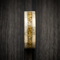 10K Gold and 24K Raw Gold Nugget Men's Ring with Forged Carbon Fiber Sleeve Custom Made Band