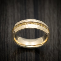 Yellow Gold and 24K Raw Gold Nugget Men's Ring Custom Made Band