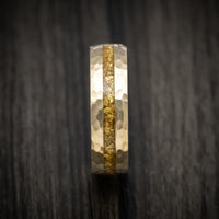 Yellow Gold and 24K Raw Gold Nugget Men's Ring Custom Made Band