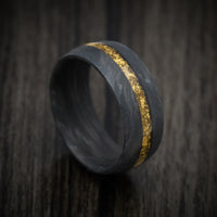 Forged Carbon Fiber and 24K Raw Gold Nugget Men's Ring Custom Made Band