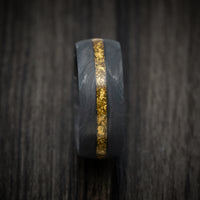 Forged Carbon Fiber and 24K Raw Gold Nugget Men's Ring Custom Made Band