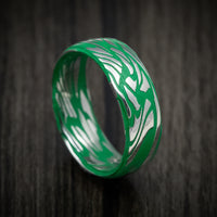 Scale Kuro Damascus Steel Men's Ring with Cerakote Grooves Custom Made Band