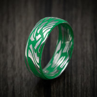 Scale Kuro Damascus Steel Men's Ring with Cerakote Grooves Custom Made Band