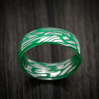 Scale Kuro Damascus Steel Men's Ring with Cerakote Grooves Custom Made Band