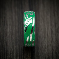 Scale Kuro Damascus Steel Men's Ring with Cerakote Grooves Custom Made Band