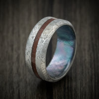 Gibeon Meteorite Ring with Dinosaur Bone Inlay and Abalone Shell Sleeve