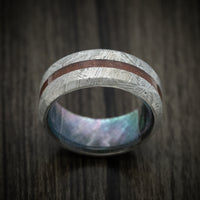 Gibeon Meteorite Ring with Dinosaur Bone Inlay and Abalone Shell Sleeve