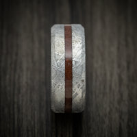 Gibeon Meteorite Ring with Dinosaur Bone Inlay and Abalone Shell Sleeve
