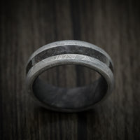 Gibeon Meteorite Ring with Dinosaur Bone Inlay and Forged Carbon Fiber Sleeve
