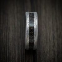 Gibeon Meteorite Ring with Dinosaur Bone Inlay and Forged Carbon Fiber Sleeve