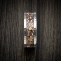 Hammered Titanium Men's Ring with Camo Inlay and Wood Sleeve Custom Made Wedding Band