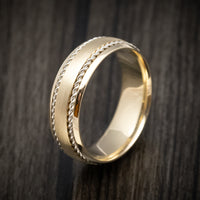 Yellow Gold Men's Ring with Gold Braided Inlays Custom Made