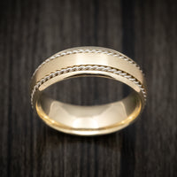 Yellow Gold Men's Ring with Gold Braided Inlays Custom Made