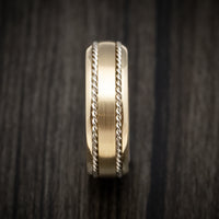 Yellow Gold Men's Ring with Gold Braided Inlays Custom Made