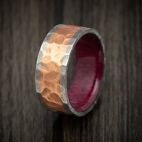 Titanium and Copper Men's Ring Rock Finished with Wood Sleeve Custom Band