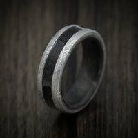 Gibeon Meteorite Men's Ring with Dinosaur Bone Inlay and Forged Carbon Fiber Sleeve