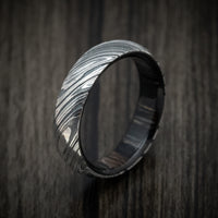 Woodgrain Kuro Damascus Steel Men's Ring With Hardwood Sleeve Custom Made Wood Band