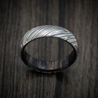 Woodgrain Kuro Damascus Steel Men's Ring With Hardwood Sleeve Custom Made Wood Band