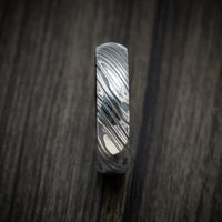 Woodgrain Kuro Damascus Steel Men's Ring With Hardwood Sleeve Custom Made Wood Band