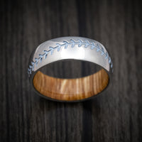 Titanium Baseball Stitch Men's Ring with Hardwood Sleeve Custom Designed by You