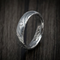 Marble Kuro Damascus Steel Men's Ring with Round Diamond Custom Made