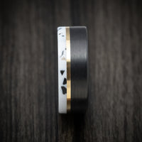 Carbon Fiber and Venetian Composite Men's Ring with Gold Inlay