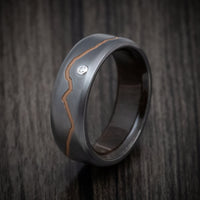 Black Titanium or Black Zirconium Custom Men's Ring with a Diamond, Custom Mountain Milling, and Hardwood Interior Sleeve
