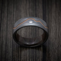 Black Titanium or Black Zirconium Custom Men's Ring with a Diamond, Custom Mountain Milling, and Hardwood Interior Sleeve