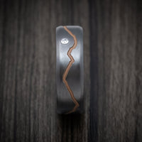 Black Titanium or Black Zirconium Custom Men's Ring with a Diamond, Custom Mountain Milling, and Hardwood Interior Sleeve