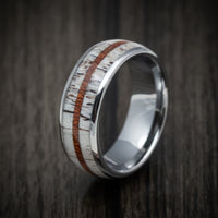 Tungsten Men's Ring with Antler and Whiskey Barrel Wood Inlays Custom Made Band