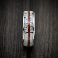 Tungsten Men's Ring with Antler and Whiskey Barrel Wood Inlays Custom Made Band
