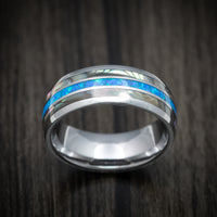 Tungsten Men's Ring with Opal and Mother of Pearl Inlays Custom Made Band