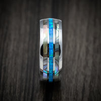 Tungsten Men's Ring with Opal and Mother of Pearl Inlays Custom Made Band