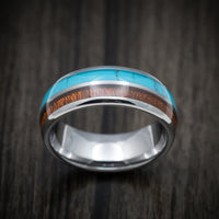 Tungsten Men's Ring with Turquoise and Koa Wood Inlays Custom Made Band
