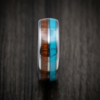 Tungsten Men's Ring with Turquoise and Koa Wood Inlays Custom Made Band