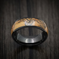 Black Tungsten Men's Ring with Cork Wood Inlay Custom Made Band