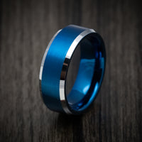 Tungsten Men's Ring with Anodized Blue Accents Custom Made Band
