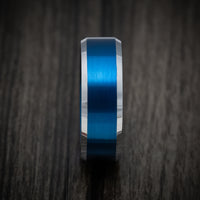 Tungsten Men's Ring with Anodized Blue Accents Custom Made Band