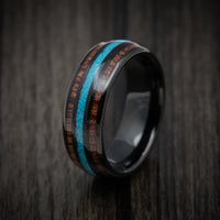 Black Tungsten Men's Ring with Turquoise and Koa Wood Inlays Custom Made Band