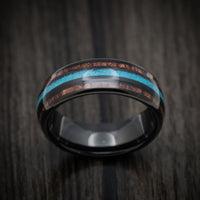 Black Tungsten Men's Ring with Turquoise and Koa Wood Inlays Custom Made Band