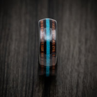 Black Tungsten Men's Ring with Turquoise and Koa Wood Inlays Custom Made Band