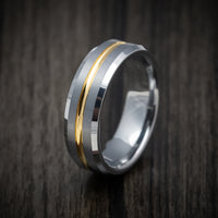 Tungsten Men's Ring with Golden Tungsten Inlay Custom Made Band