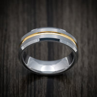 Tungsten Men's Ring with Golden Tungsten Inlay Custom Made Band
