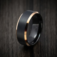 Black Tungsten Men's Ring with Golden Tungsten Edges Custom Made Band