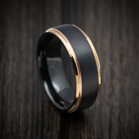 Black Tungsten Men's Ring with Golden Tungsten Edges Custom Made Band