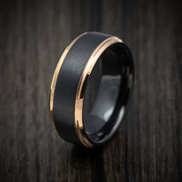 Black Tungsten Men's Ring with Golden Tungsten Edges Custom Made Band