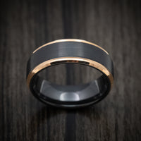 Black Tungsten Men's Ring with Golden Tungsten Edges Custom Made Band