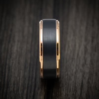 Black Tungsten Men's Ring with Golden Tungsten Edges Custom Made Band